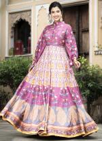 Dola Silk Multi Colour Festival Wear Printed Readymade Gown With Dupatta